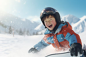 儿童滑雪体育小运动员摄影图