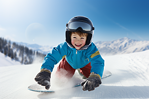 儿童滑雪小运动员冬天摄影图