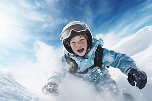 儿童滑雪冰雪运动高清摄影图