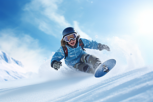 儿童滑雪极限运动冬天摄影图