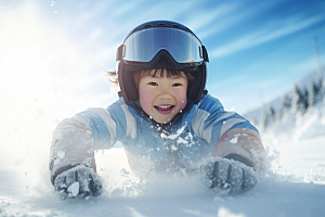 儿童滑雪小运动员极限运动摄影图