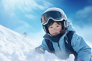 儿童滑雪小运动员孩童摄影图