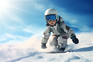 儿童滑雪冰雪运动童年摄影图