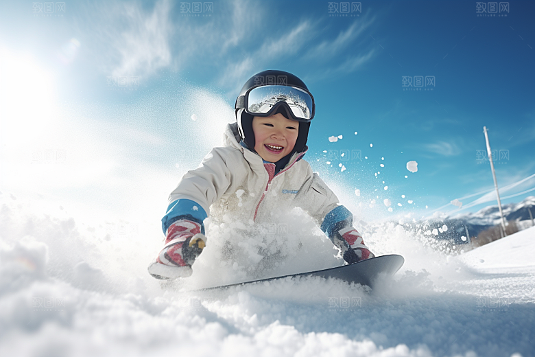 儿童滑雪孩童童年摄影图