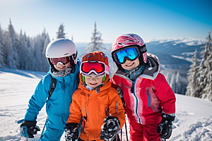 儿童滑雪健康极限运动摄影图