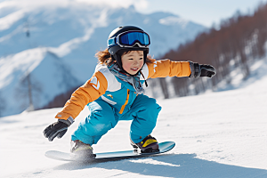 儿童滑雪可爱高清摄影图