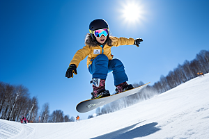 儿童滑雪冬天体育摄影图