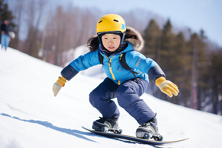 儿童滑雪体育冰雪运动摄影图