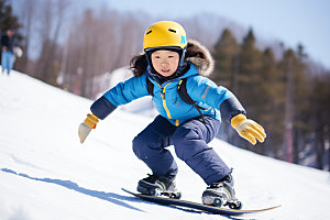儿童滑雪体育冰雪运动摄影图