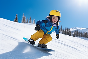 儿童滑雪冬天锻炼摄影图