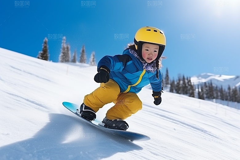 儿童滑雪冬天锻炼摄影图