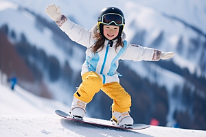 儿童滑雪冬天可爱摄影图