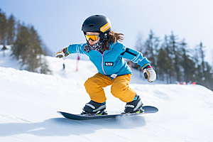 儿童滑雪极限运动高清摄影图