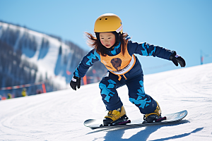 儿童滑雪高清冬季摄影图
