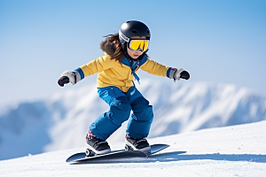 儿童滑雪高清小运动员摄影图