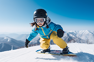 儿童滑雪锻炼童年摄影图