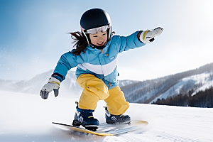 儿童滑雪锻炼孩童摄影图