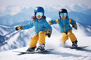 儿童滑雪孩童健康摄影图