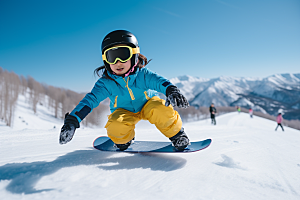 儿童滑雪可爱冰雪运动摄影图
