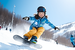 儿童滑雪冬季冬天摄影图