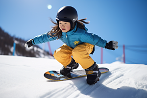 儿童滑雪孩童锻炼摄影图