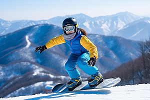 儿童滑雪健康小运动员摄影图
