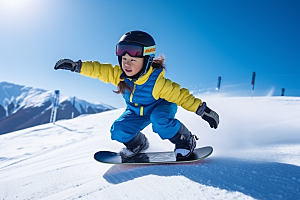 儿童滑雪健康锻炼摄影图