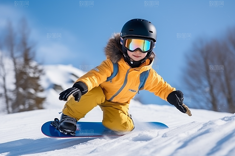 儿童滑雪健康极限运动摄影图