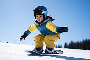 儿童滑雪冰雪运动体育摄影图
