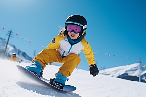 儿童滑雪高清体育摄影图