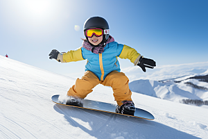 儿童滑雪冬天孩童摄影图