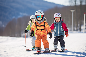 儿童滑雪孩童高清摄影图