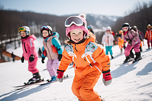 儿童滑雪可爱体育摄影图
