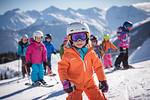 儿童滑雪孩童高清摄影图