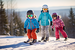儿童滑雪健康冬天摄影图