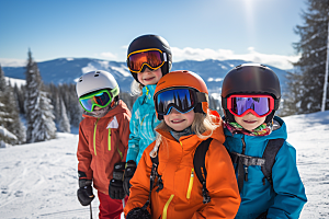 儿童滑雪小运动员孩童摄影图
