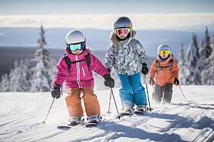 儿童滑雪冬季高清摄影图