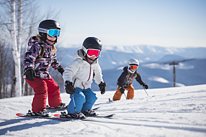 儿童滑雪冰雪运动可爱摄影图