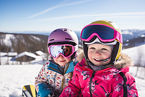 儿童滑雪体育可爱摄影图