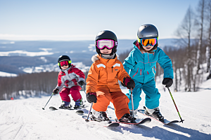 儿童滑雪高清童年摄影图