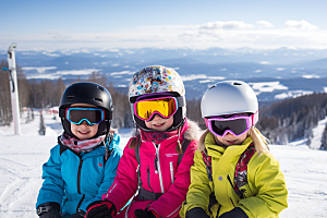 儿童滑雪孩童冬季摄影图