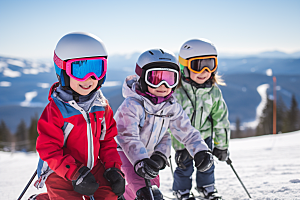 儿童滑雪高清体育摄影图