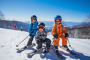 儿童滑雪孩童童年摄影图