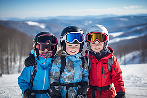 儿童滑雪体育可爱摄影图
