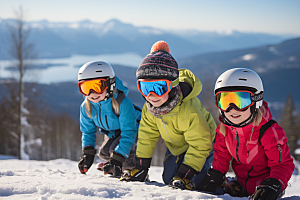 儿童滑雪冬天小运动员摄影图