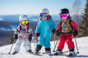 儿童滑雪冬天健康摄影图