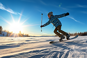儿童滑雪健康冰雪运动摄影图