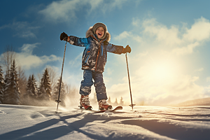儿童滑雪童年冬季摄影图