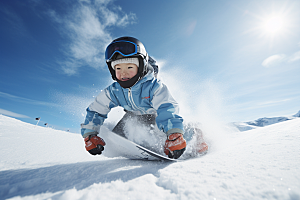 儿童滑雪孩童冰雪运动摄影图
