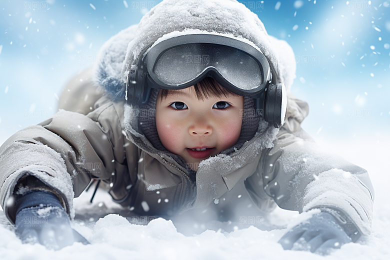 儿童滑雪锻炼冬天摄影图